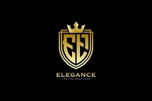 initial ET elegant luxury monogram logo or badge template with scrolls and royal crown - perfect for luxurious branding projects vector