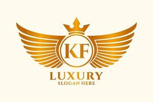 Luxury royal wing Letter KF crest Gold color Logo vector, Victory logo, crest logo, wing logo, vector logo template.