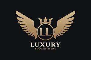 Luxury royal wing Letter LL crest Gold color Logo vector, Victory logo, crest logo, wing logo, vector logo template.