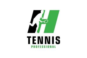 letra h con diseño de logotipo de silueta de jugador de tenis. elementos de plantilla de diseño vectorial para equipo deportivo o identidad corporativa. vector