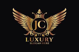 Luxury royal wing Letter JC crest Gold color Logo vector, Victory logo, crest logo, wing logo, vector logo template.