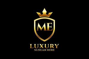 initial ME elegant luxury monogram logo or badge template with scrolls and royal crown - perfect for luxurious branding projects vector