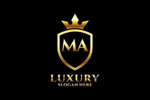 initial MA elegant luxury monogram logo or badge template with scrolls and royal crown - perfect for luxurious branding projects vector