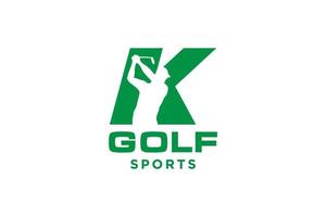 logotipo de icono de letra del alfabeto k para plantilla de vector de diseño de logotipo de golf, etiqueta vectorial de golf, logotipo de campeonato de golf, ilustración, icono creativo, concepto de diseño