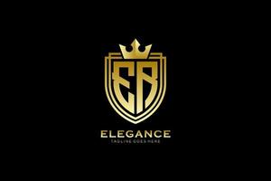 initial ER elegant luxury monogram logo or badge template with scrolls and royal crown - perfect for luxurious branding projects vector