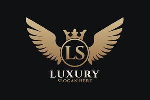 Luxury royal wing Letter LS crest Gold color Logo vector, Victory logo, crest logo, wing logo, vector logo template.