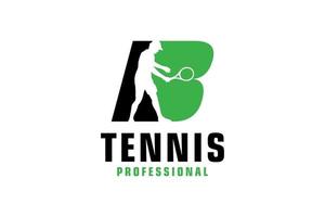 letra b con diseño de logotipo de silueta de jugador de tenis. elementos de plantilla de diseño vectorial para equipo deportivo o identidad corporativa. vector