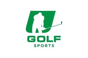 logotipo de icono de letra del alfabeto u para plantilla de vector de diseño de logotipo de golf, etiqueta vectorial de golf, logotipo de campeonato de golf, ilustración, icono creativo, concepto de diseño