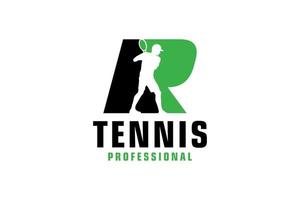 Letter R with Tennis player silhouette Logo Design. Vector Design Template Elements for Sport Team or Corporate Identity.