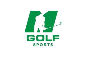 logotipo de icono de letra del alfabeto m para plantilla de vector de diseño de logotipo de golf, etiqueta vectorial de golf, logotipo de campeonato de golf, ilustración, icono creativo, concepto de diseño