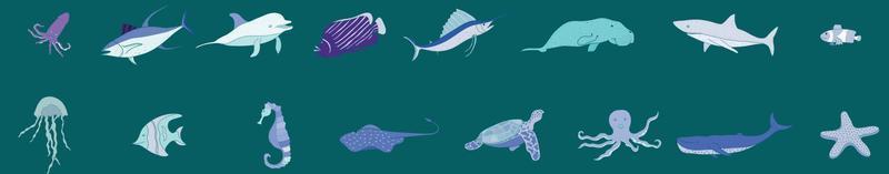 set of sea creatures fish animals. vector illustration eps10