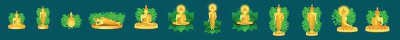 set of buddha monk different sit and stand pose for meditation. vector illustration eps10