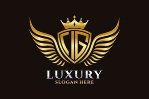 Luxury royal wing Letter IG crest Gold color Logo vector, Victory logo, crest logo, wing logo, vector logo template.