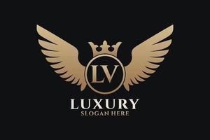 Luxury royal wing Letter LV crest Gold color Logo vector, Victory logo, crest logo, wing logo, vector logo template.