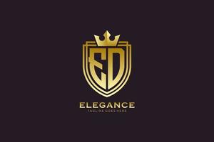 initial ED elegant luxury monogram logo or badge template with scrolls and royal crown - perfect for luxurious branding projects vector