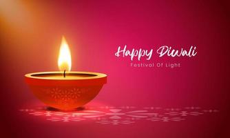 Happy diwali festival of lights with realistic oil lamp element background template vector