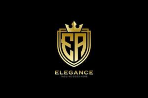 initial EA elegant luxury monogram logo or badge template with scrolls and royal crown - perfect for luxurious branding projects vector