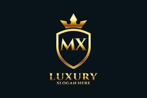 initial MX elegant luxury monogram logo or badge template with scrolls and royal crown - perfect for luxurious branding projects vector