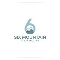 vector de diseño de logotipo de seis montañas, secuencia, número, 6, roca, colina