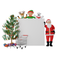 3d santa claus, polar bear, deer and dwarves character illustration new year christmas party png