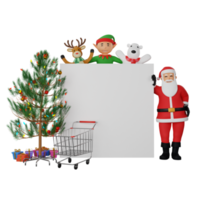 3d santa claus, polar bear, deer and dwarves character illustration new year christmas party png