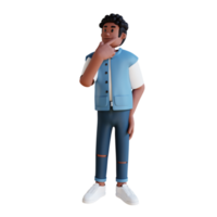 Black young people thinking 3d character illustration png