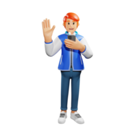 Red hair young people wave hands 3d character illustration png