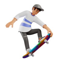 Young boy in hat is skateboarding 3d character illustration png