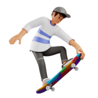 niño con sombrero está patinando ilustración de personaje 3d png