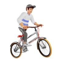 Young man in hat riding a bicycle 3d character illustration png