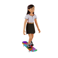 Young woman riding skateboard 3d cartoon character illustration png