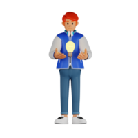 Young man red haired and a light bulb 3d character illustration png