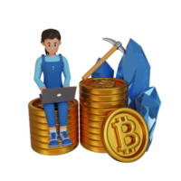 young girl sitting on a pile of coins 3d character illustration png