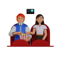 uomo e donna Guardando film nel cinema 3d personaggio illustrazione png