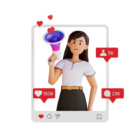 garota fazendo ilustração de personagem 3d de promoção de marketing png