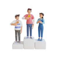 people on the podium with holding medals 3d character illustration