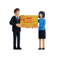 Business people receive document certificate 3d character illustration png