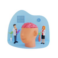 les médecins masculins et féminins vérifient l'état du cerveau, l'illustration du personnage 3d png