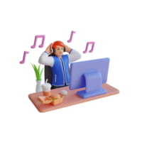 giovane persone udito musica 3d personaggio illustrazione png