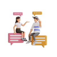 niño y niña haciendo chat en línea ilustración de personajes 3d png