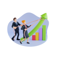 företag man och affärskvinna hjälp företag statistik Diagram 3d karaktär illustration png