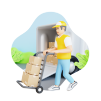 homme courrier livrant un colis illustration de personnage 3d png