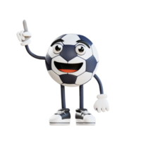 mascote de bola de futebol em pé com o dedo apontando para cima ilustração de personagem 3d png