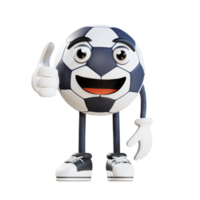 mascote de bola de futebol dando polegares para cima ilustração de personagem 3d png