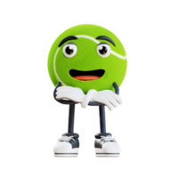 tennis bal mascotte gekruiste arm 3d karakter illustratie png