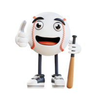 baseball mascot giving thumbs up 3d character illustration png