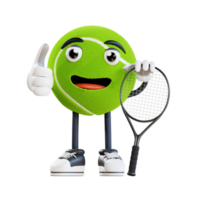 mascota de pelota de tenis dando pulgar hacia arriba ilustración de personaje 3d png