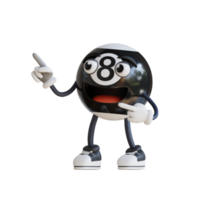 mascote de bola de bilhar preto apontando ilustração de personagem 3d superior esquerda png