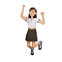 Young girl people happy jump 3d character illustration png