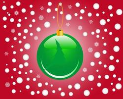 green Christmas toy on a red background with balls and snowflakes vector